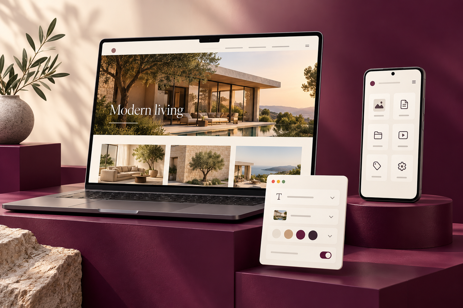 Website, custom control panel and Android publishing app